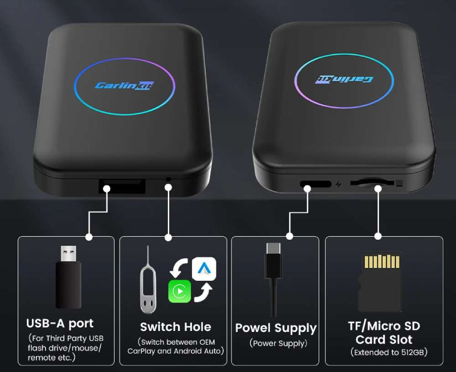 USB-порт + перемикач CarPlay/Android Auto + слот micro SD