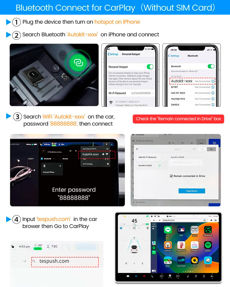 Последовательность подключения смартфона к Carlinkit t2c