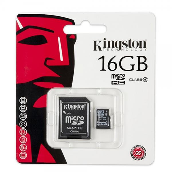 Карта памяти Kingston 16GB microSDHC class 4 adapter SDC4/16GB