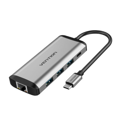 USB HUB док станция Vention 9 в 1 USB Type-C to HDMI, 3*USB, SD, TF, RJ45, 3.5 mm, PD (THAHB)