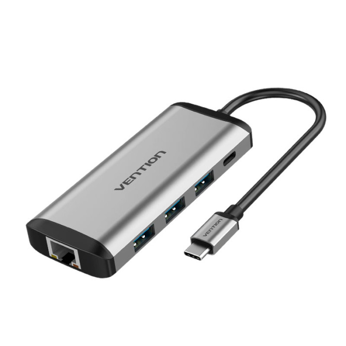 USB HUB док станция Vention 9 в 1 USB Type-C to HDMI, 3*USB, SD, TF, RJ45, 3.5 mm, PD (THAHB)